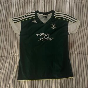 Adidas Dark Green Kids Soccer Jersey with White Stripes PORTLAND TIMBERS